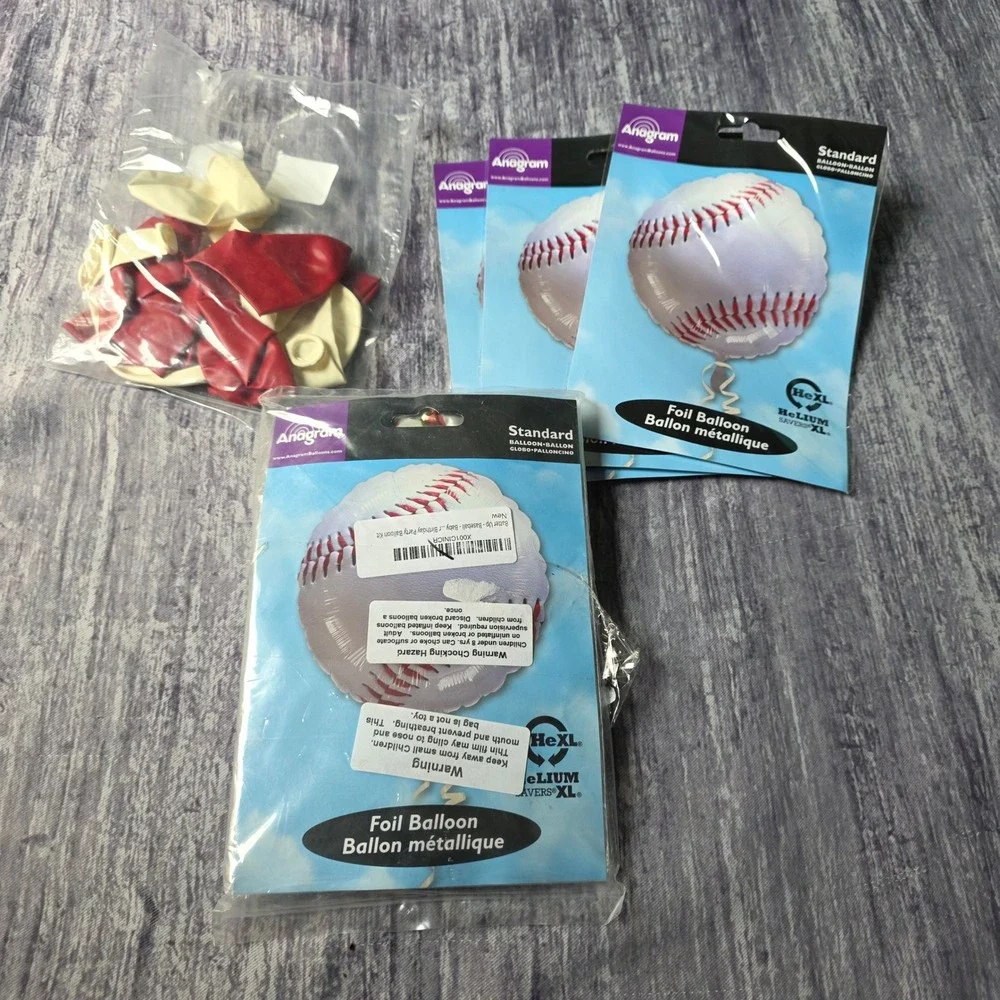 Anagram Baseball Foil‎ Balloons & Red White Latex Balloons Party Decorations